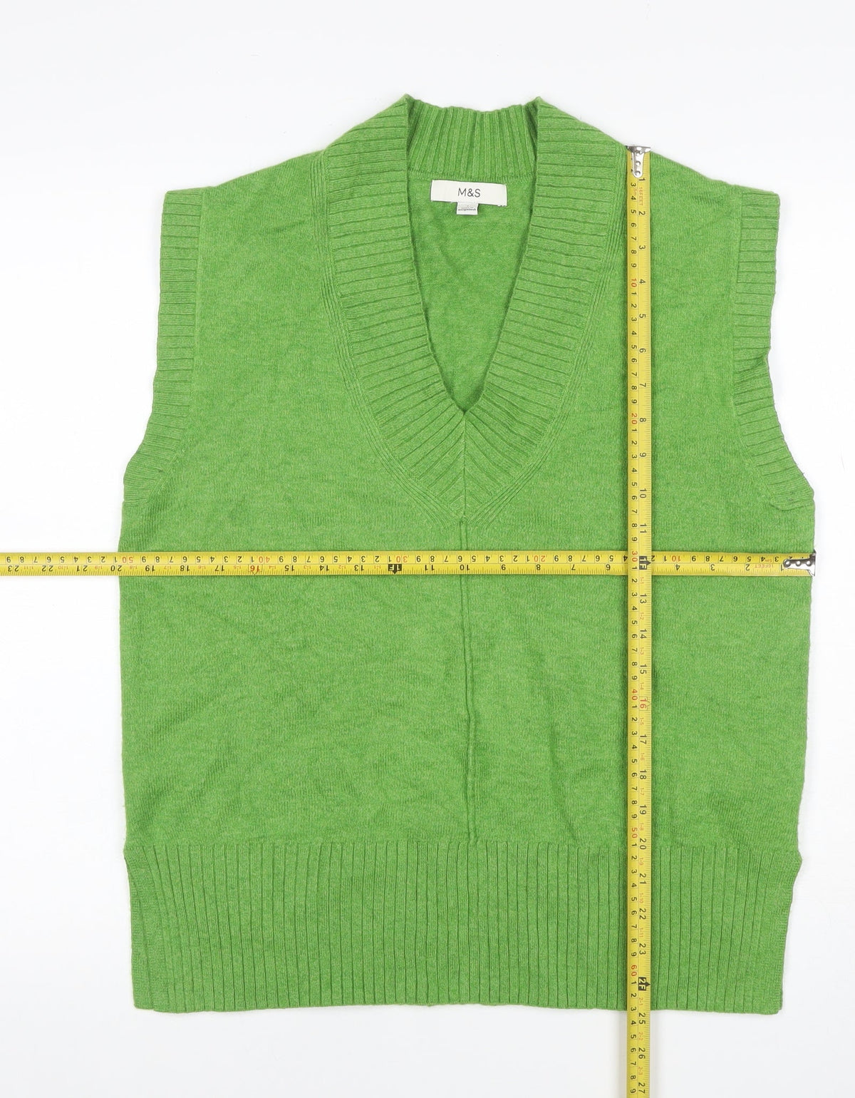 Marks & Spencer Women Green S V-Neck Sleeveless Knit Jumper Vest