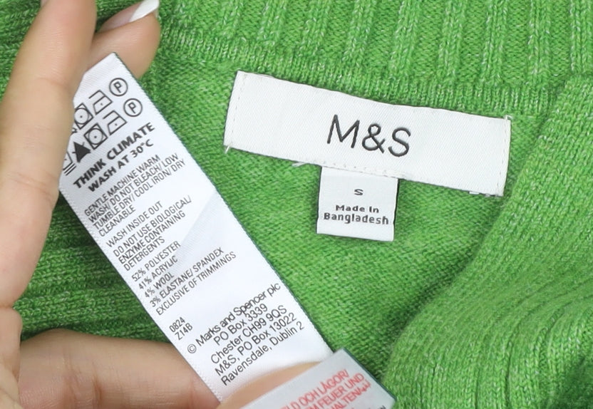 Marks & Spencer Women Green S V-Neck Sleeveless Knit Jumper Vest