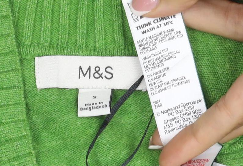 Marks & Spencer Women Green S V-Neck Sleeveless Knit Jumper Vest