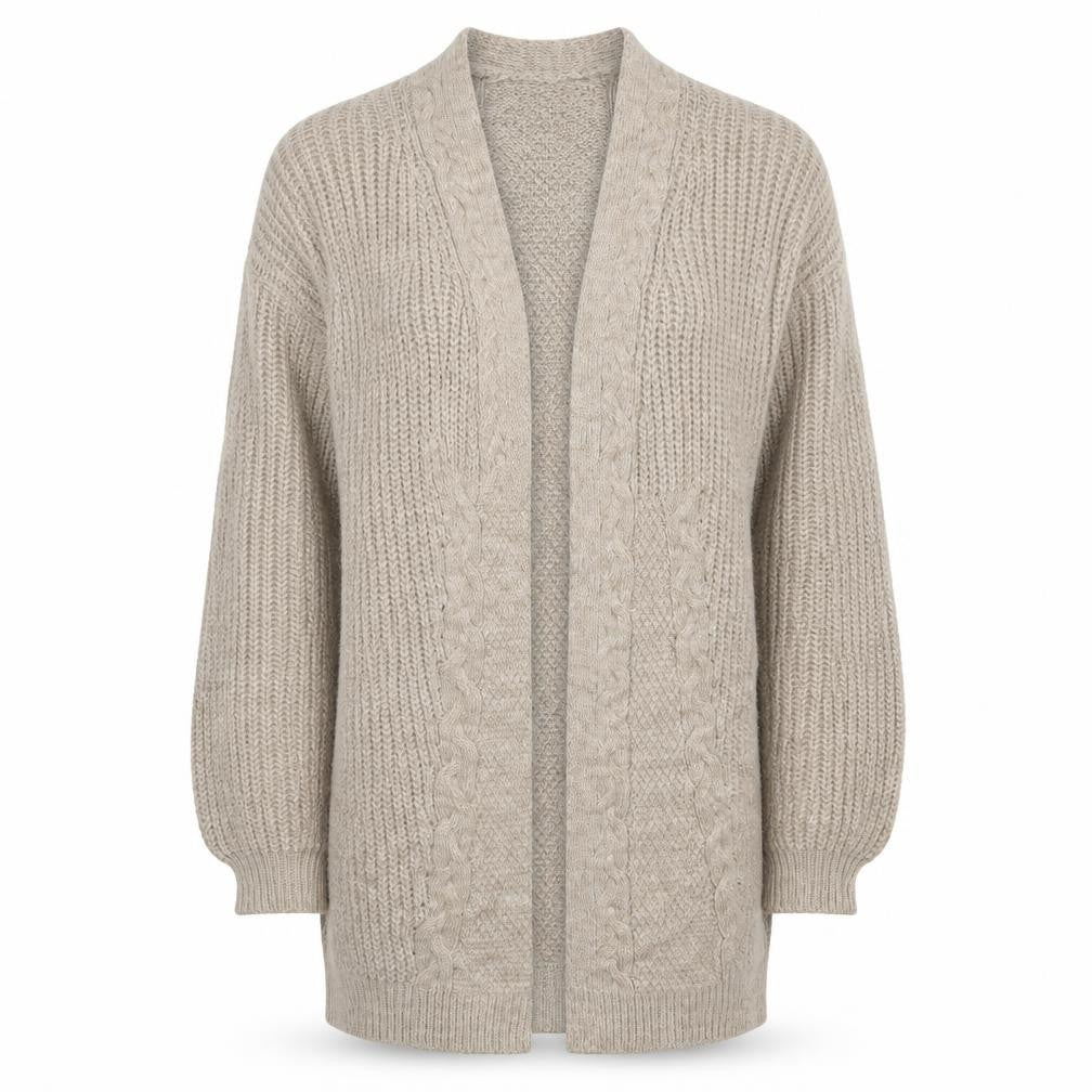 Lipsy London Women Beige UK 12 Open Cable Knit Cardigan Long Sleeve