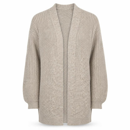 Lipsy London Women Beige UK 12 Open Cable Knit Cardigan Long Sleeve