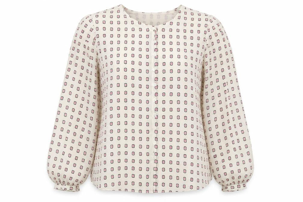Fenn Wright Manson Women Ivory Pink Geometric Silk Blouse UK 8
