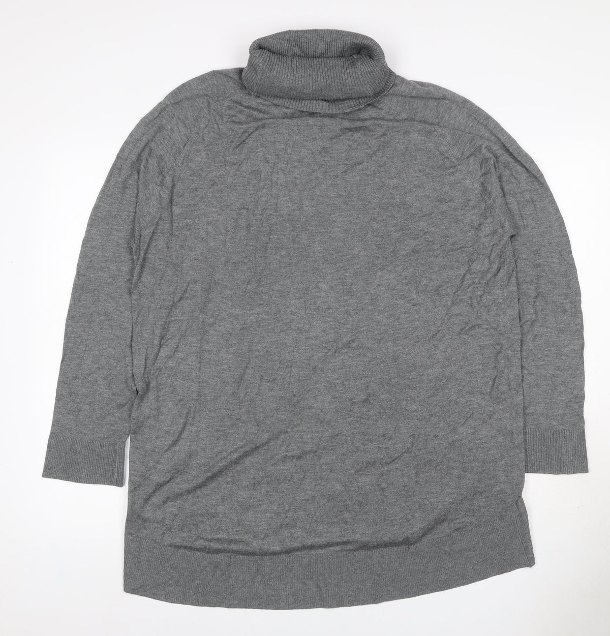 H&M Women Grey UK 14 Roll Neck Long Sleeve Knit Tunic Jumper
