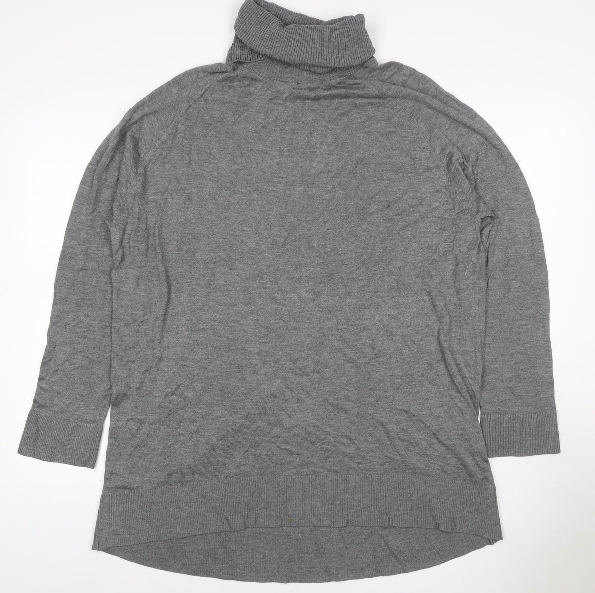 H&M Women Grey UK 14 Roll Neck Long Sleeve Knit Tunic Jumper