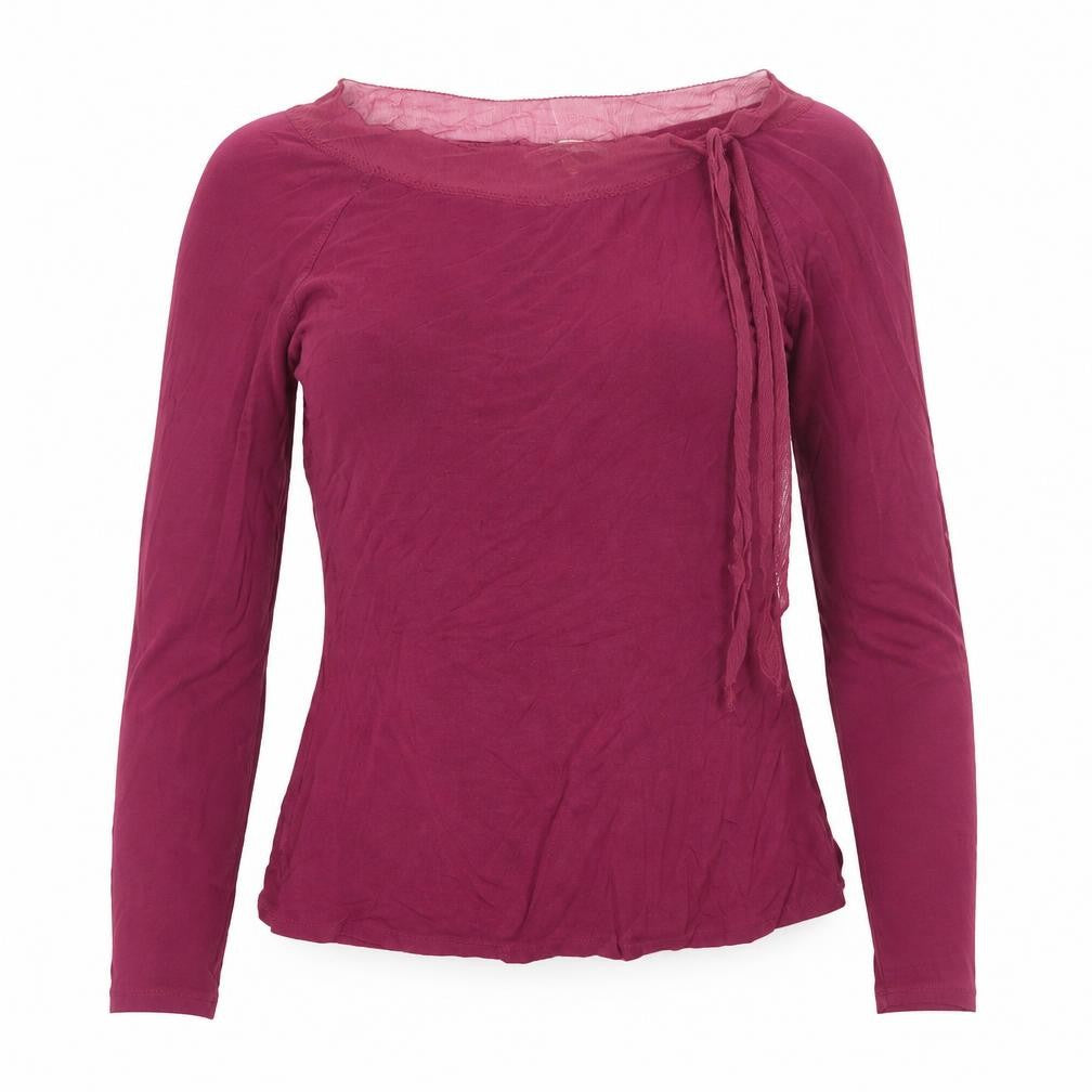 Laura Ashley Women Burgundy UK 8 Basic Long Sleeve Boat Neck Jersey Top