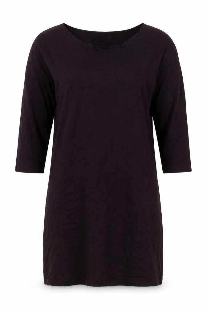 Gap Women Black M Jersey Knee Length Shift Dress 3/4 Sleeve Ruffle