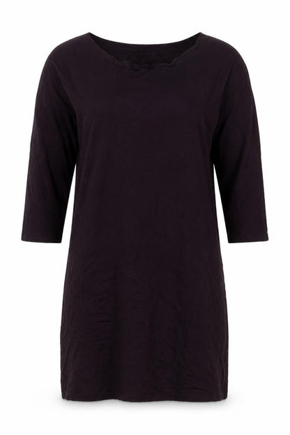 Gap Women Black M Jersey Knee Length Shift Dress 3/4 Sleeve Ruffle