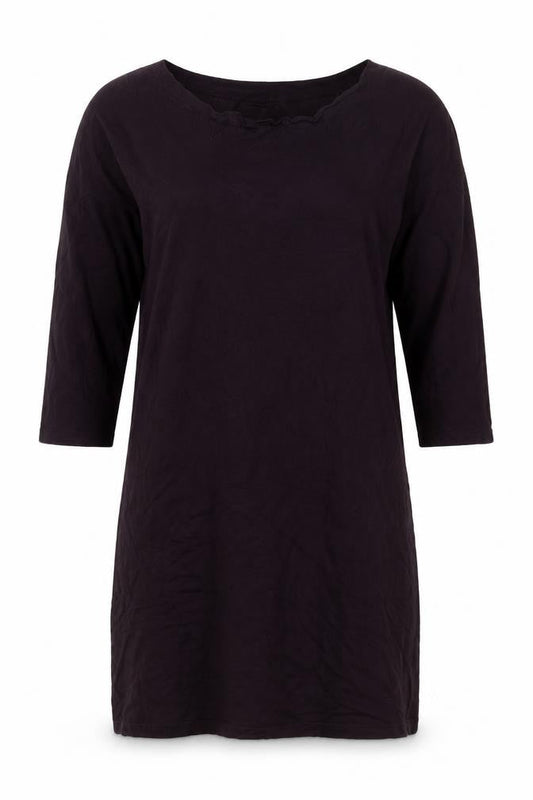 Gap Women Black M Jersey Knee Length Shift Dress 3/4 Sleeve Ruffle