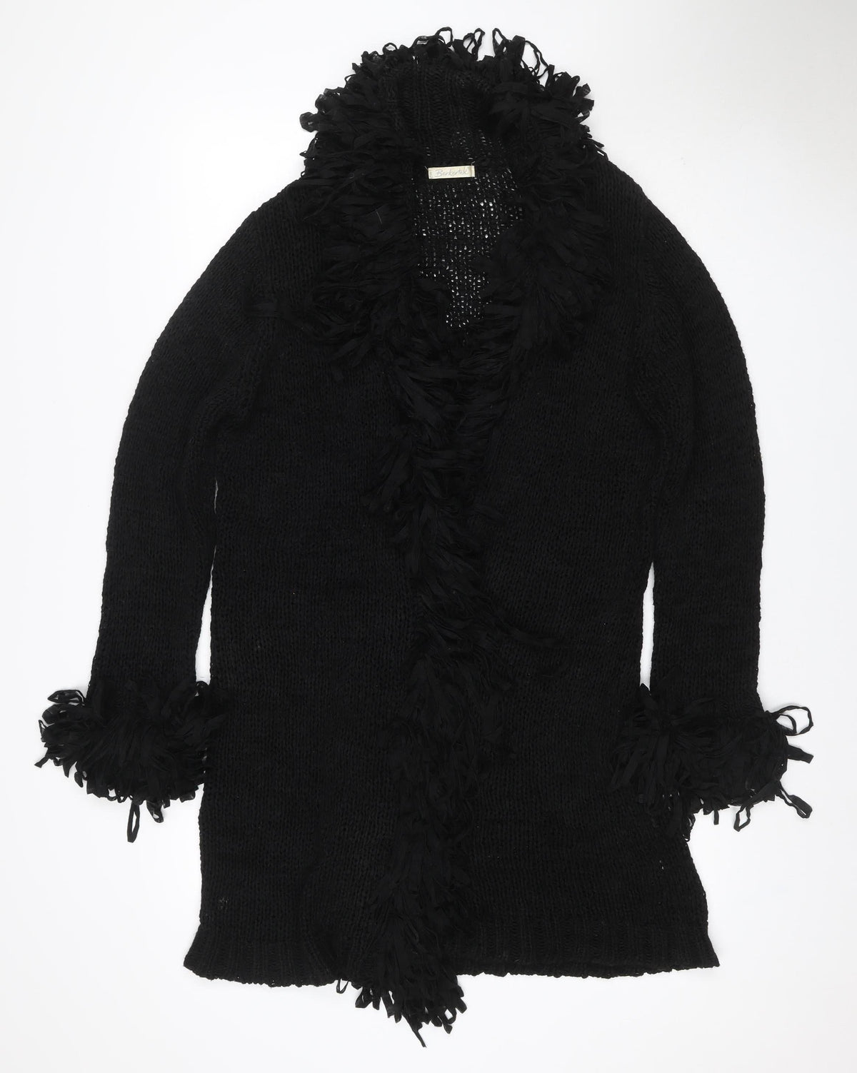 Berkertex Women's Black UK 14 Open Knit Fringe Cardigan Vintage