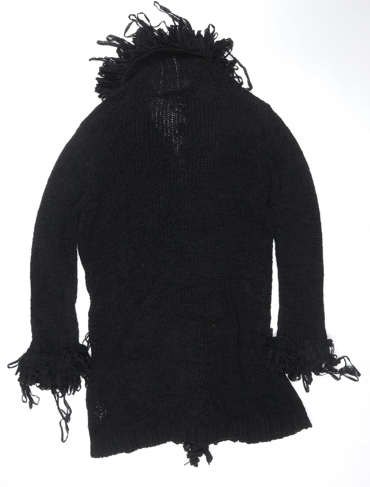 Berkertex Women's Black UK 14 Open Knit Fringe Cardigan Vintage