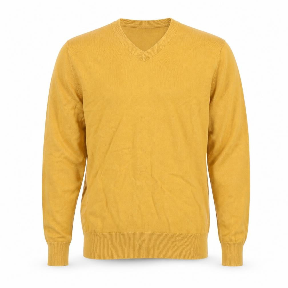 Marks & Spencer Men Yellow M V-Neck Pure Cotton Pullover Jumper