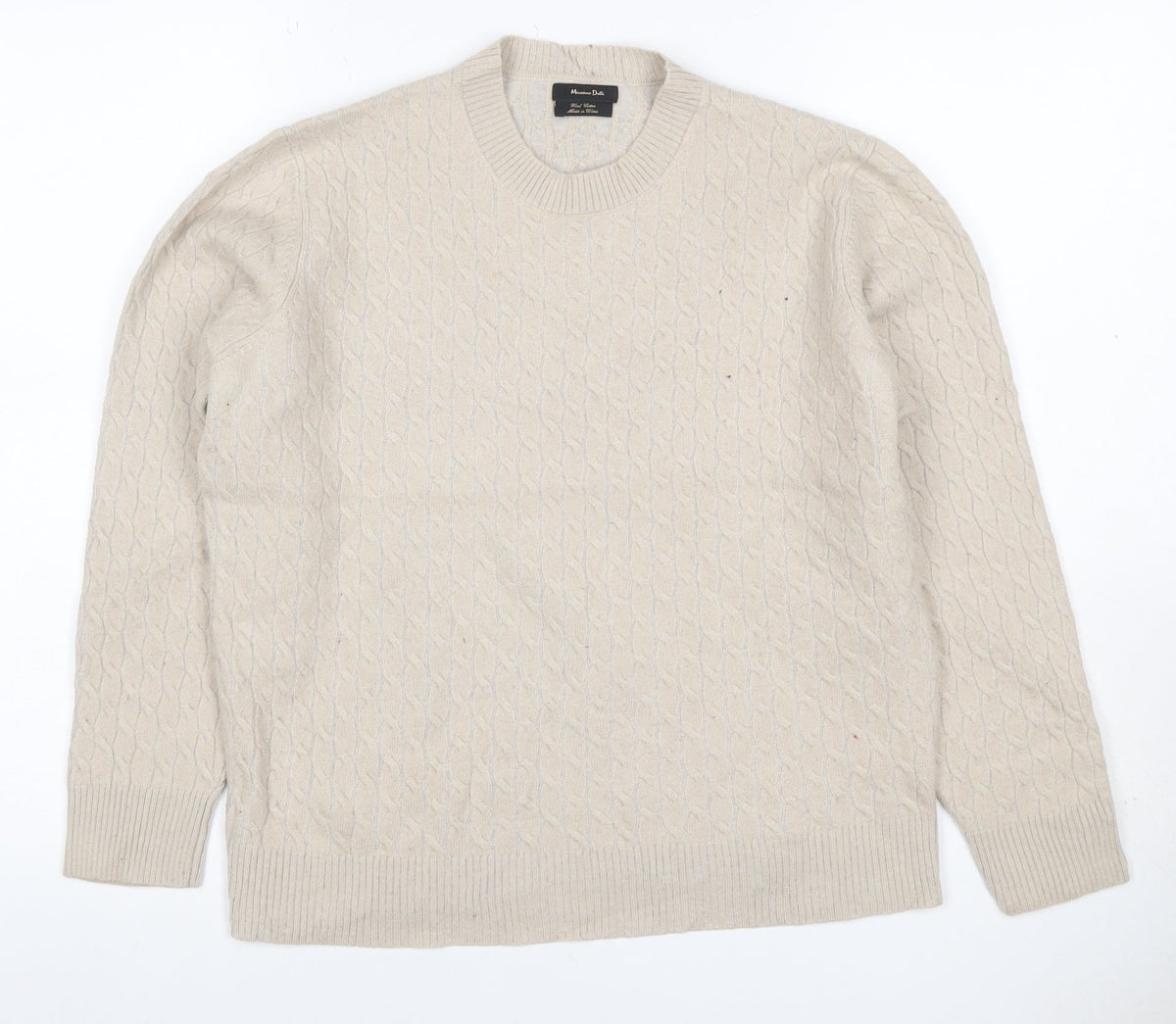 Massimo Dutti Women Ivory S Cable-Knit Cotton Blend Pullover Jumper