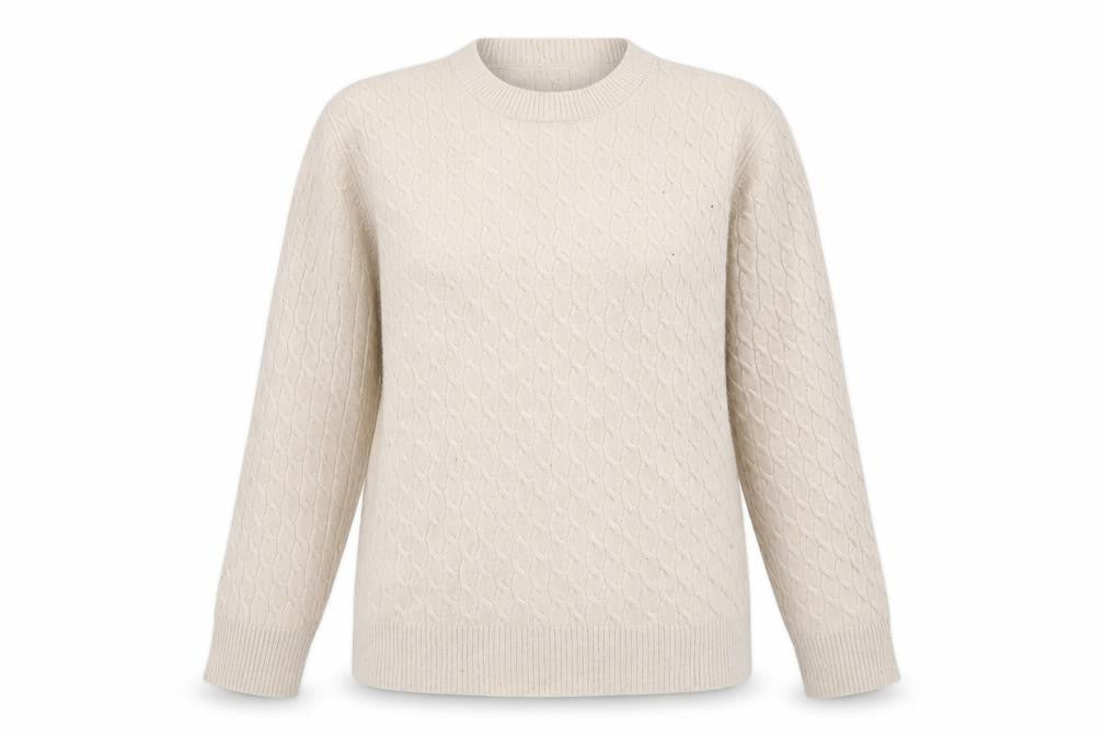 Massimo Dutti Women Ivory S Cable-Knit Cotton Blend Pullover Jumper