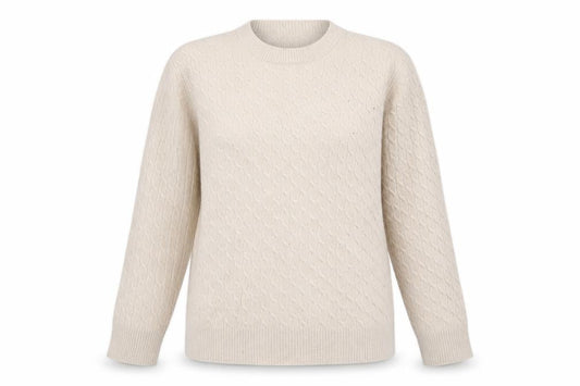 Massimo Dutti Women Ivory S Cable-Knit Cotton Blend Pullover Jumper