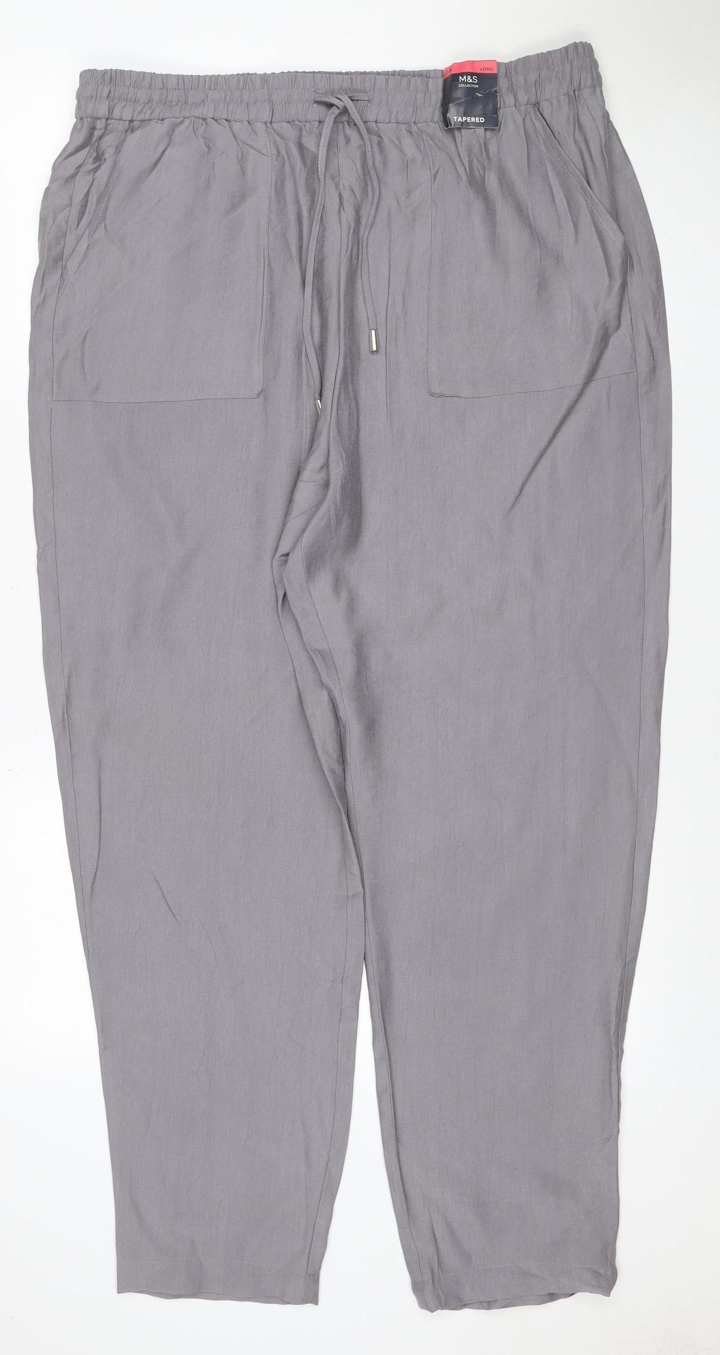Marks & Spencer Women Grey Size 8 Tapered Drawstring Trousers