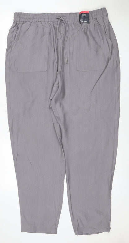 Marks & Spencer Women Grey Size 8 Tapered Drawstring Trousers