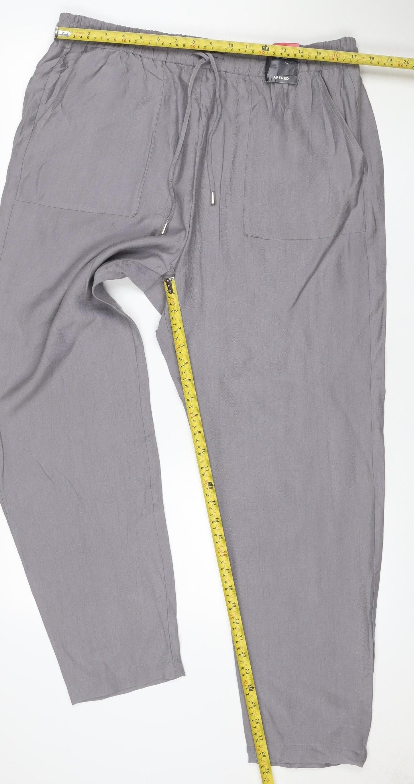 Marks & Spencer Women Grey Size 8 Tapered Drawstring Trousers