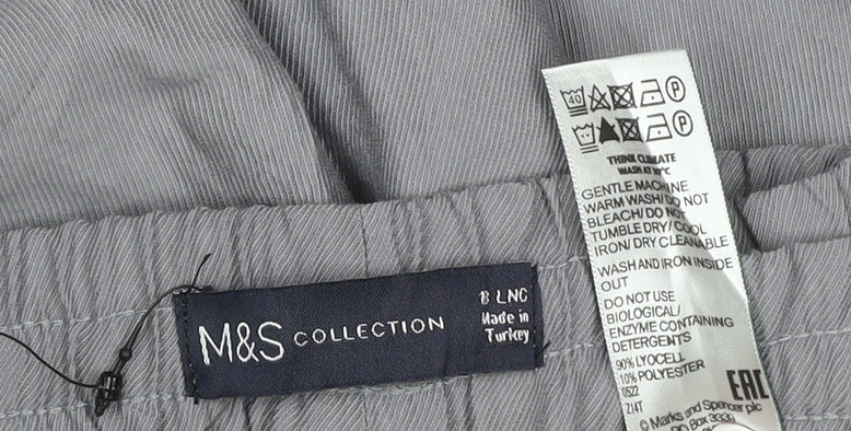 Marks & Spencer Women Grey Size 8 Tapered Drawstring Trousers