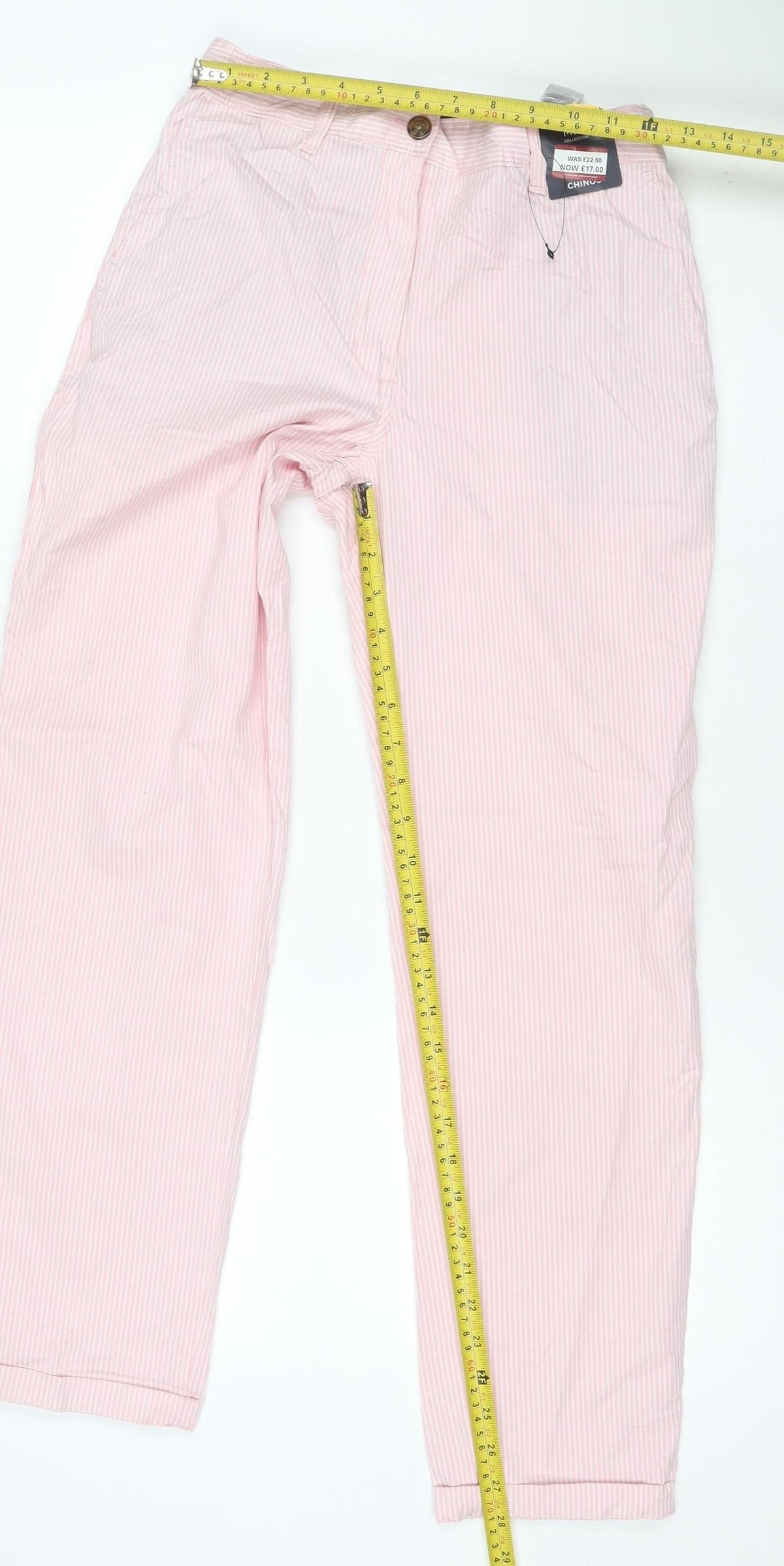Marks & Spencer Women Pink Stripe Size 6 Slim Tapered Chino Trousers