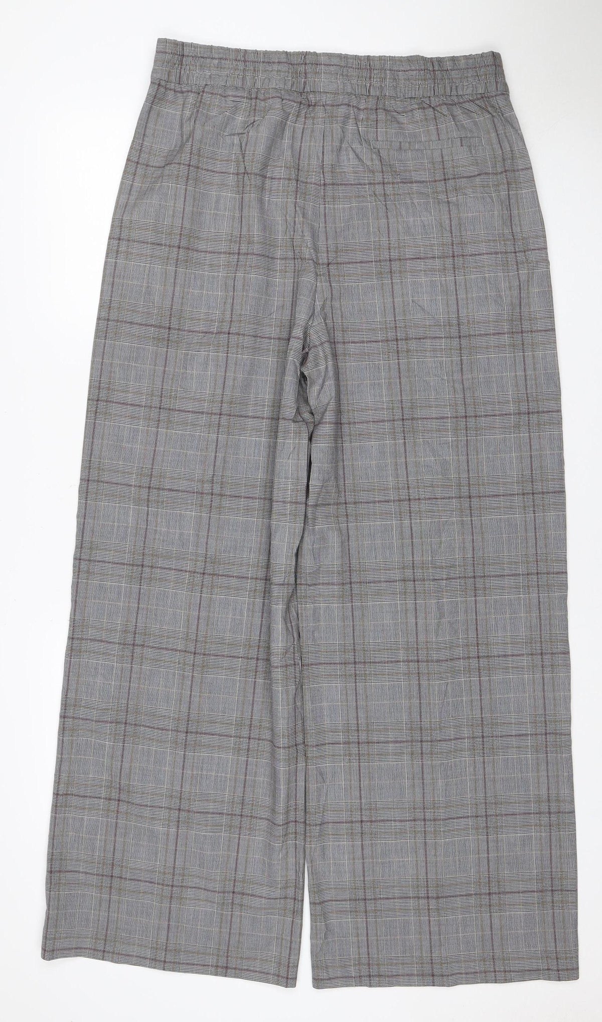 Marks & Spencer Women Grey Check Wide Leg Trousers UK 14 Regular