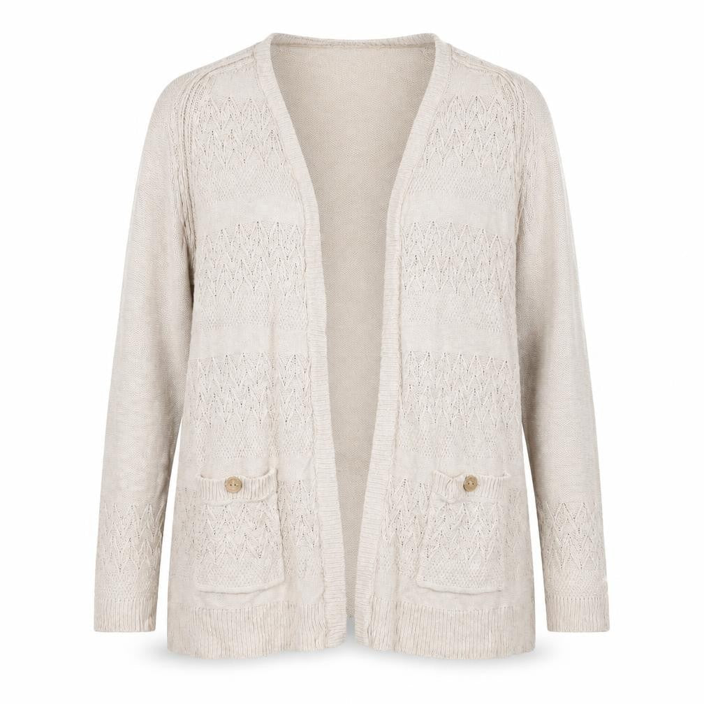 Mantaray Women Beige Size 20 Open Knit V-Neck Cotton Cardigan