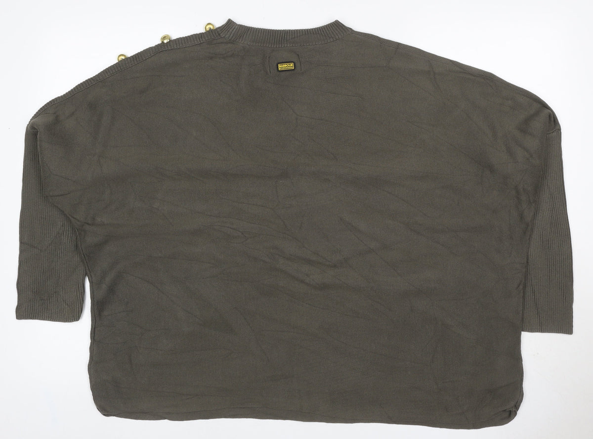 Barbour Women Green UK 10 Cotton Button Shoulder Crew Neck Jumper