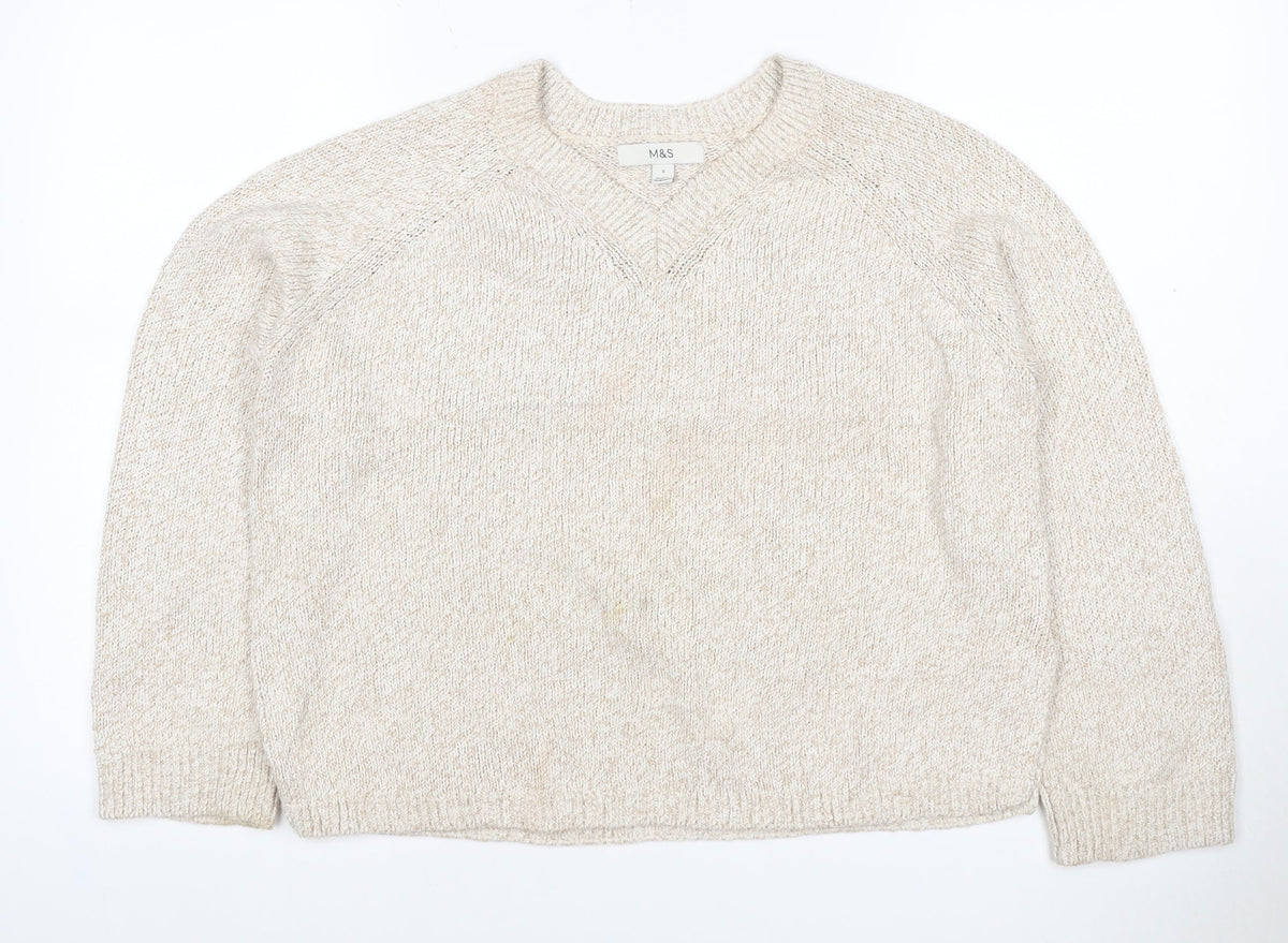 Marks & Spencer Women Ivory S Crew Neck Knit Raglan Jumper