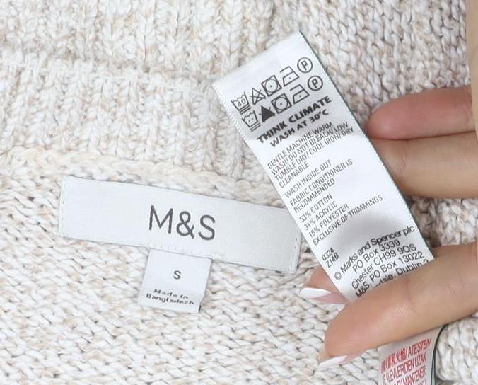 Marks & Spencer Women Ivory S Crew Neck Knit Raglan Jumper
