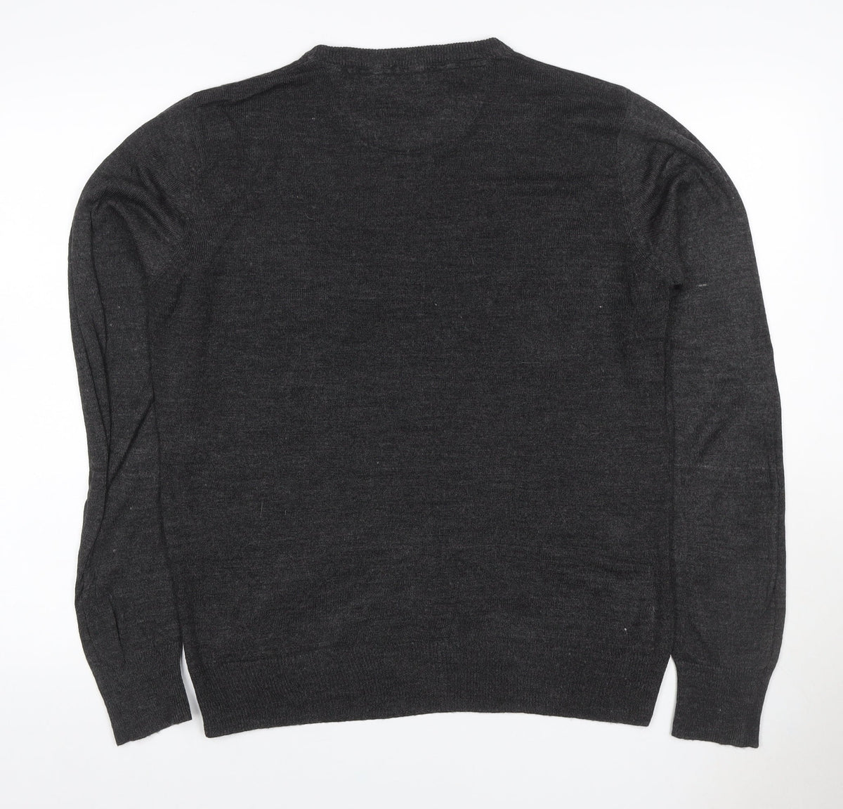 Brave Soul Men’s Grey M Crew Neck Fine Knit Acrylic Pullover Jumper