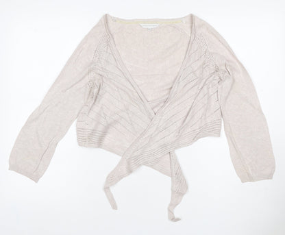 RJR.John Rocha Women Ivory Size 14 Open-Knit Tie Wrap Cardigan