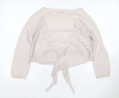 RJR.John Rocha Women Ivory Size 14 Open-Knit Tie Wrap Cardigan
