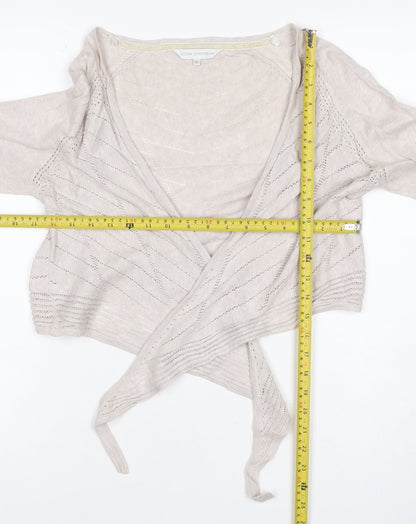 RJR.John Rocha Women Ivory Size 14 Open-Knit Tie Wrap Cardigan