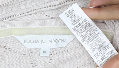 RJR.John Rocha Women Ivory Size 14 Open-Knit Tie Wrap Cardigan