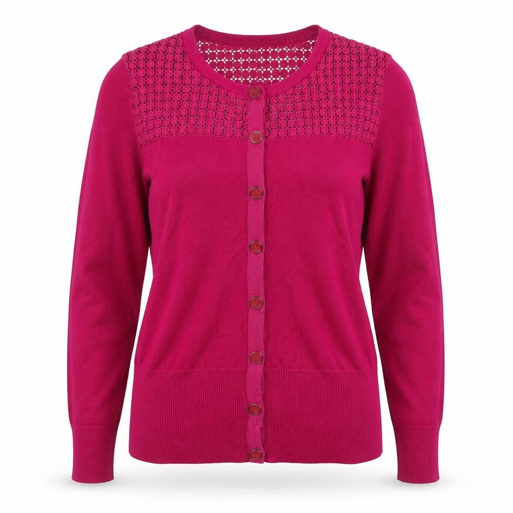 Jasper Conran Women’s Pink Size 14 Crochet Knit Button Cardigan
