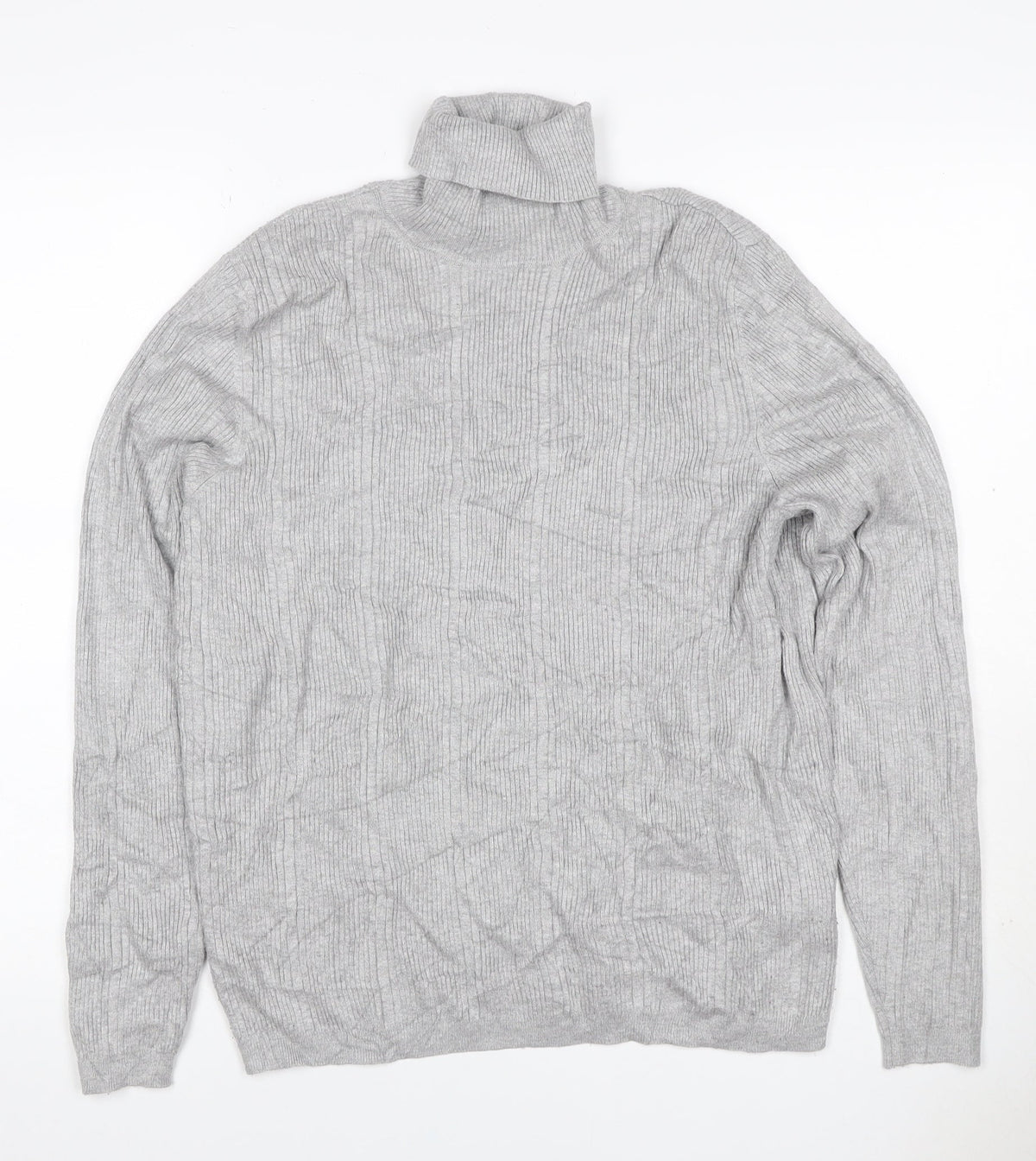 Marks & Spencer Women Grey UK 12 Ribbed Roll Neck Jumper