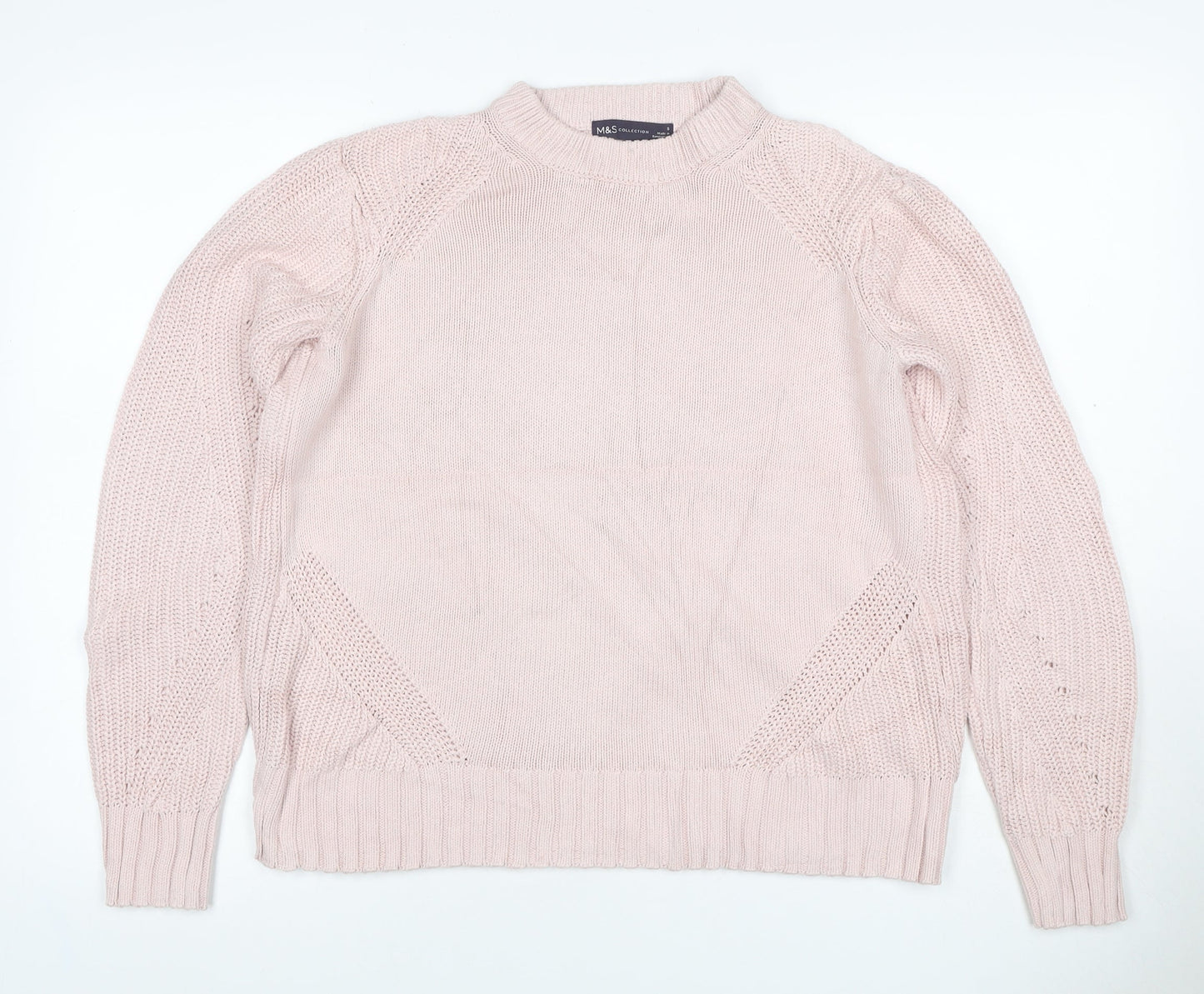 Marks & Spencer Women Pink S Cable Knit Mock Neck Jumper