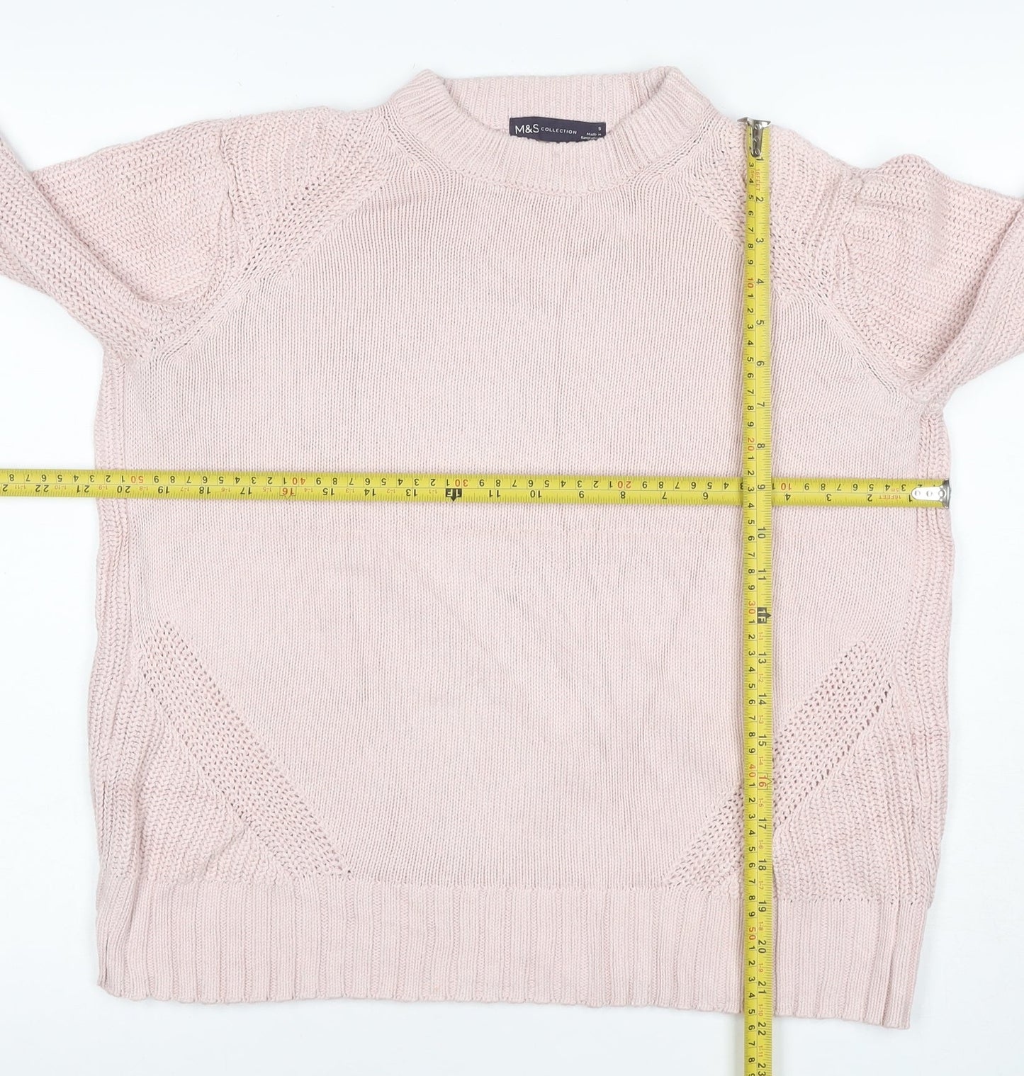 Marks & Spencer Women Pink S Cable Knit Mock Neck Jumper