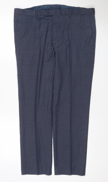 Marks & Spencer Men's Blue 38W 31L Tailored Fit Wool Dress Trousers
