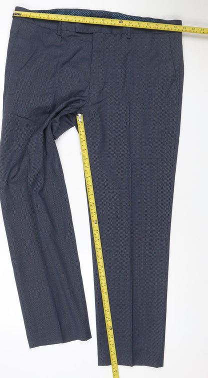 Marks & Spencer Men's Blue 38W 31L Tailored Fit Wool Dress Trousers