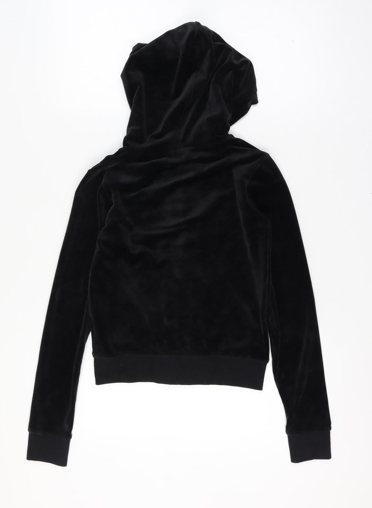 Juicy Couture Women Size 8 Black Velour Full Zip Hooded Hoodie