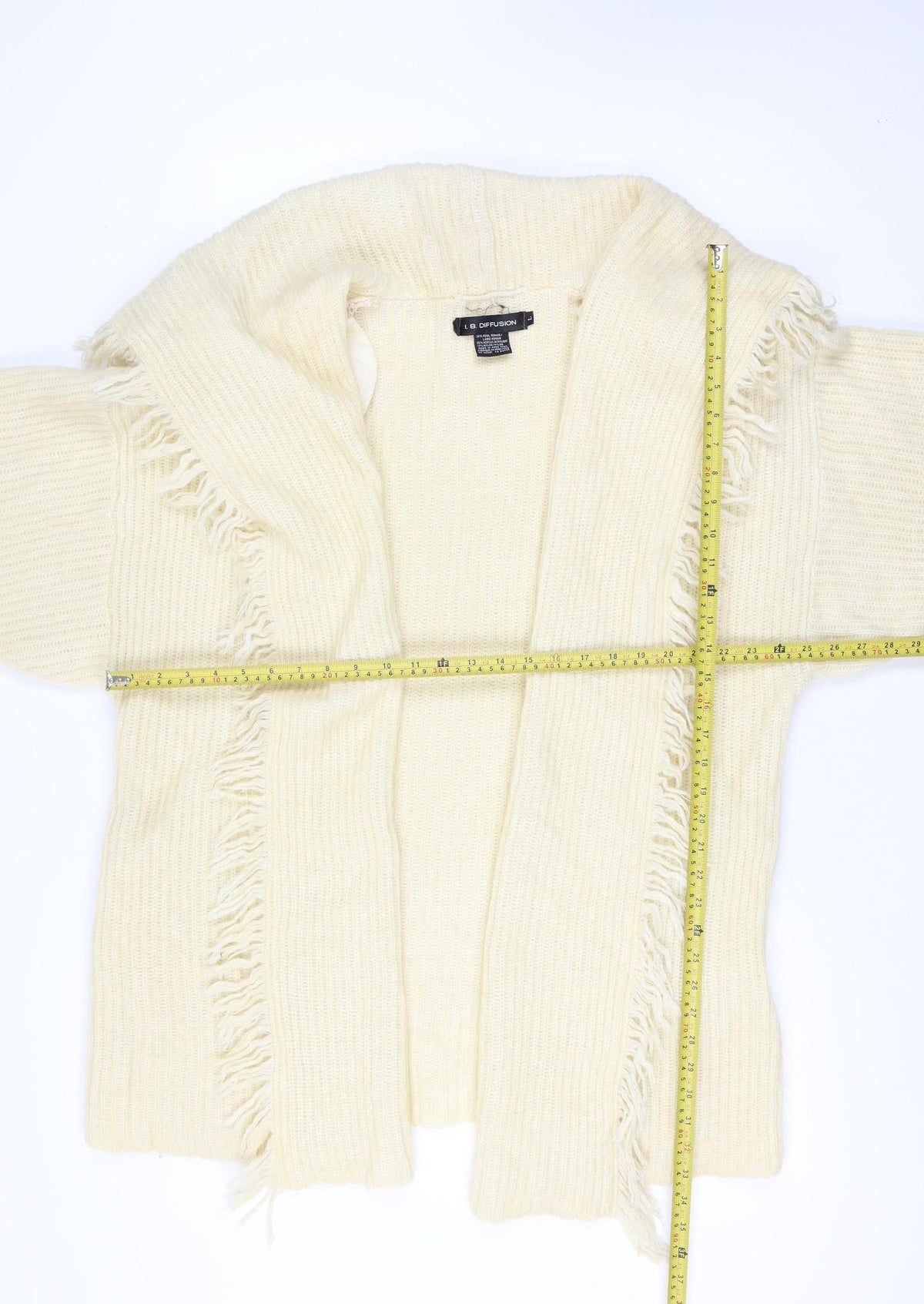 I.B. Diffusion Women Ivory L Mohair Wool Fringe Open Cardigan