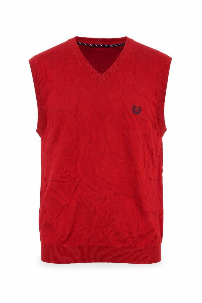Chaps Men’s Red Size S Cotton V-Neck Logo Knit Sweater Vest