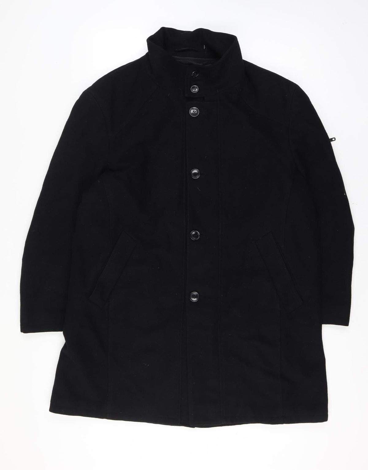 Nautica Men’s Chest 46 Black Mid-Length Stand Collar Button Overcoat Lined
