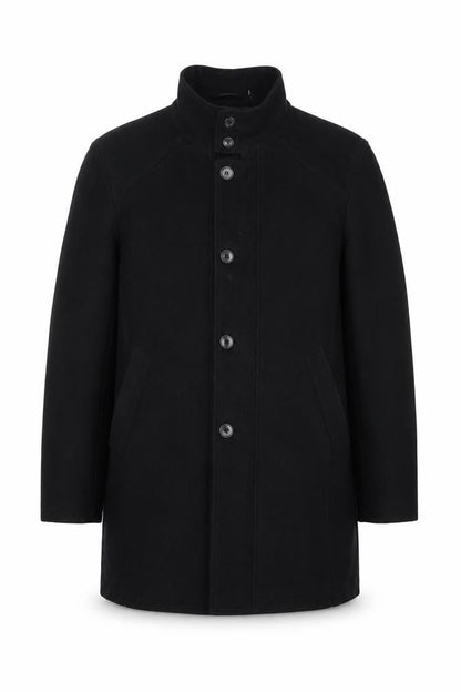 Nautica Men’s Chest 46 Black Mid-Length Stand Collar Button Overcoat Lined