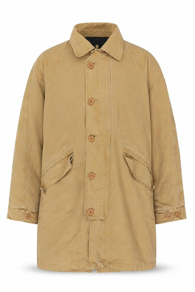 Cala Furla 1962 Men’s XL Beige Mid-Length Buttoned Lined Overcoat