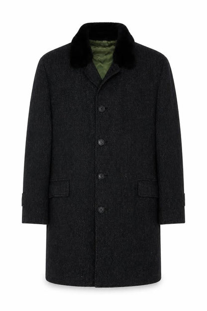 Jordan Marsh Chest 44 Men’s Black Herringbone Long Overcoat Classic Vintage