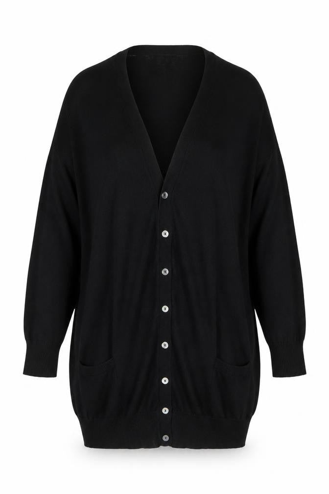 Capsule Women Black UK 28 Longline V-Neck Button Cardigan Pockets
