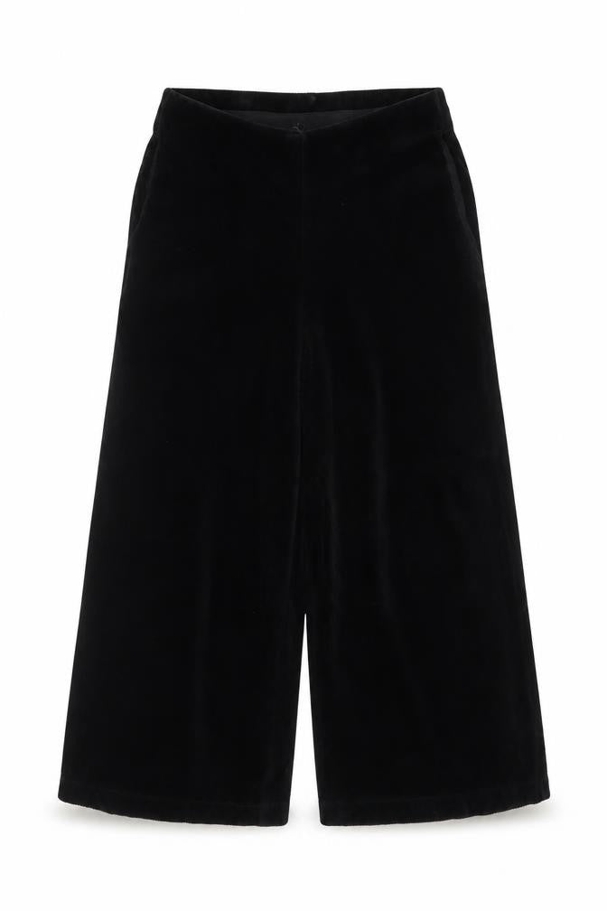 Marks & Spencer Women Black UK 12 Cropped Wide Leg Velvet Trousers