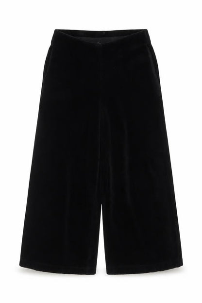 Marks & Spencer Women Black UK 12 Cropped Wide Leg Velvet Trousers