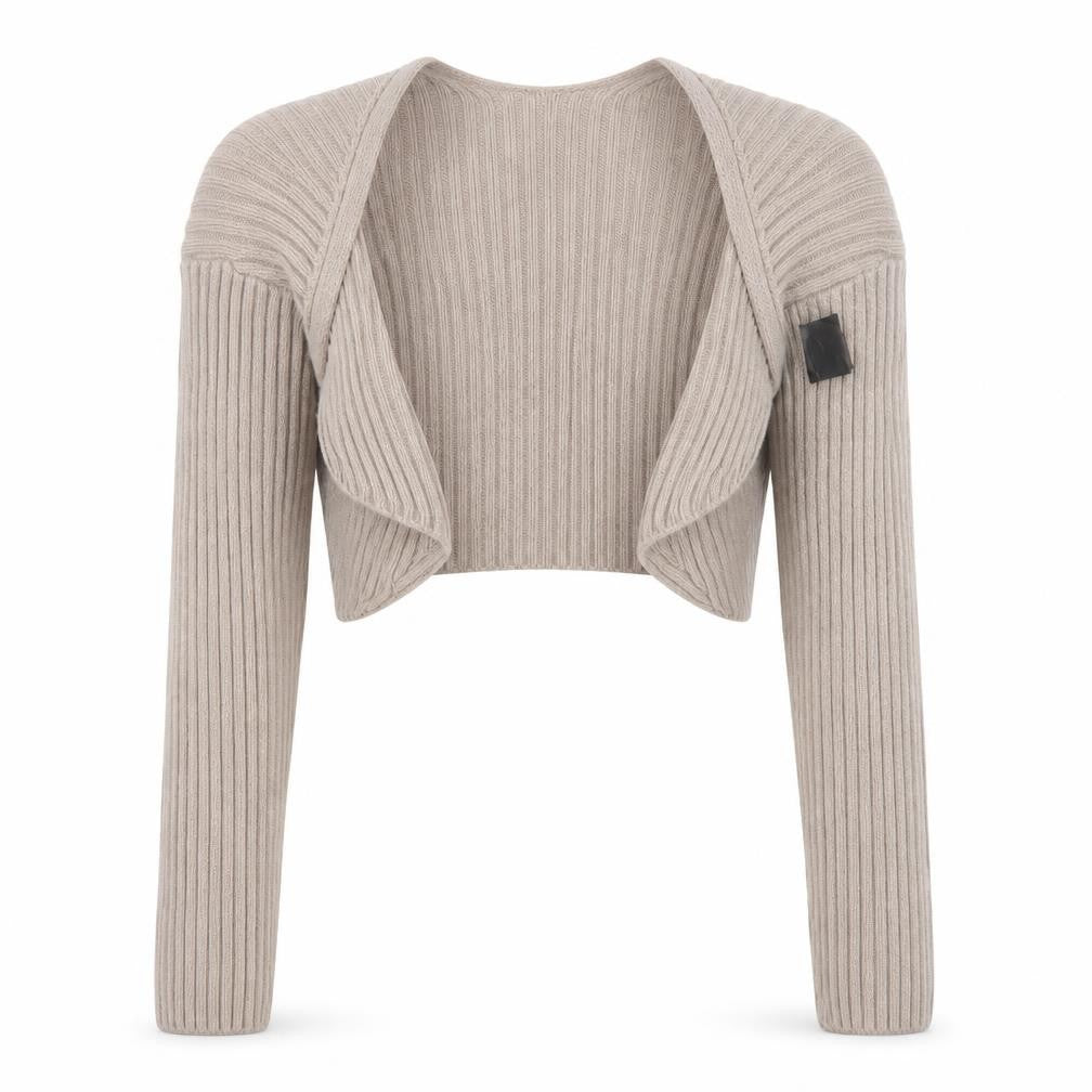 H&M Women Beige XS Cropped Open Rib Knit Cable Cardigan Long Sleeve